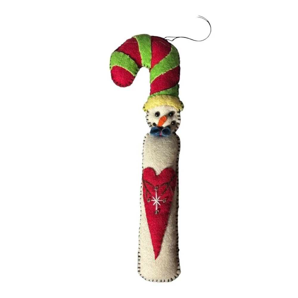 Vintage Christmas Ornaments Handmade Embroidered Candy Canes Snowmen Santa 8